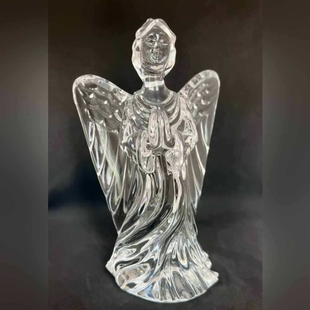 Silver Glass Angel Sculpture with Intricate Wings